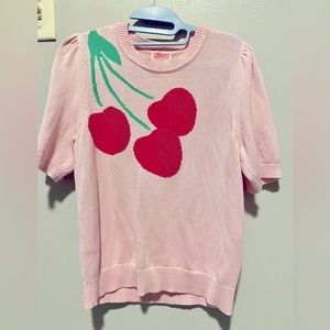 KATE SPADE Pink Short Sleeve Sweater with Cherries NWOT L